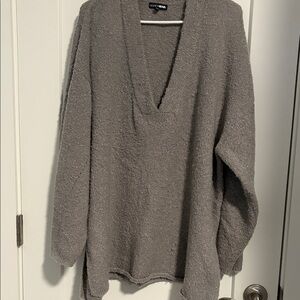 Fashion Nova Heather Gray Plush V-Neck Sweater